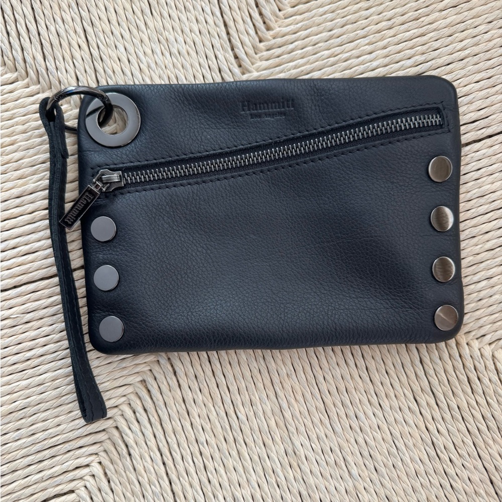 EUC Hammitt Small Nash Gunmetal Black Leather Wristlet